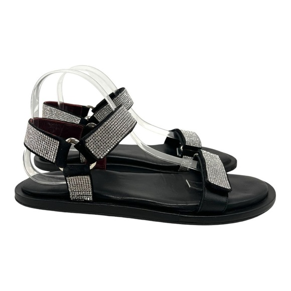 Staud Betty Rhinestone Black Leather Sporty Outdoor Sandals Womens 40 - Picture 7 of 14